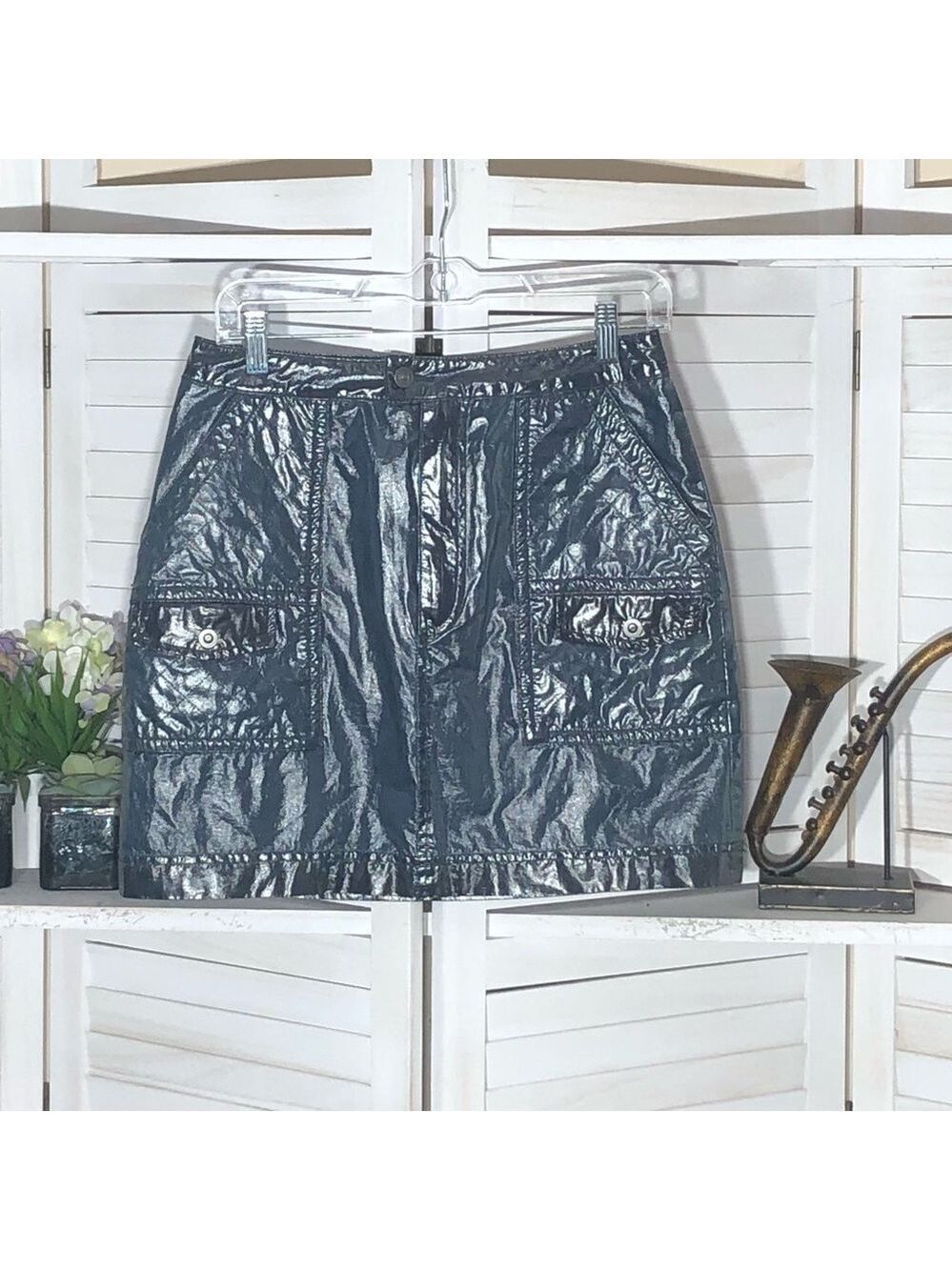 Free People Leather mini Skirt pockets zip cocktail clubbing festival rocker S - Picture 2 of 10